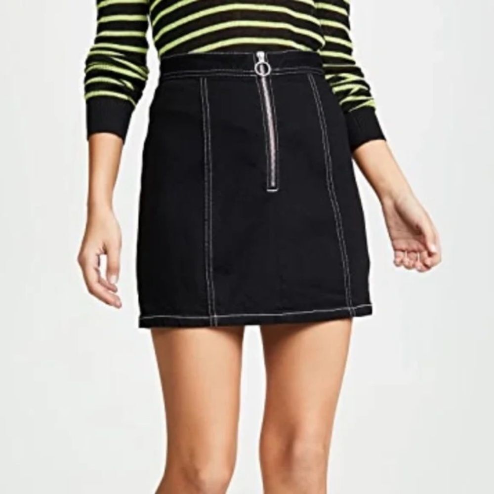 BB Dakota Black Mini Skirt Contrast Stitch Zip Front High Waist Y2K Skirt Size 8